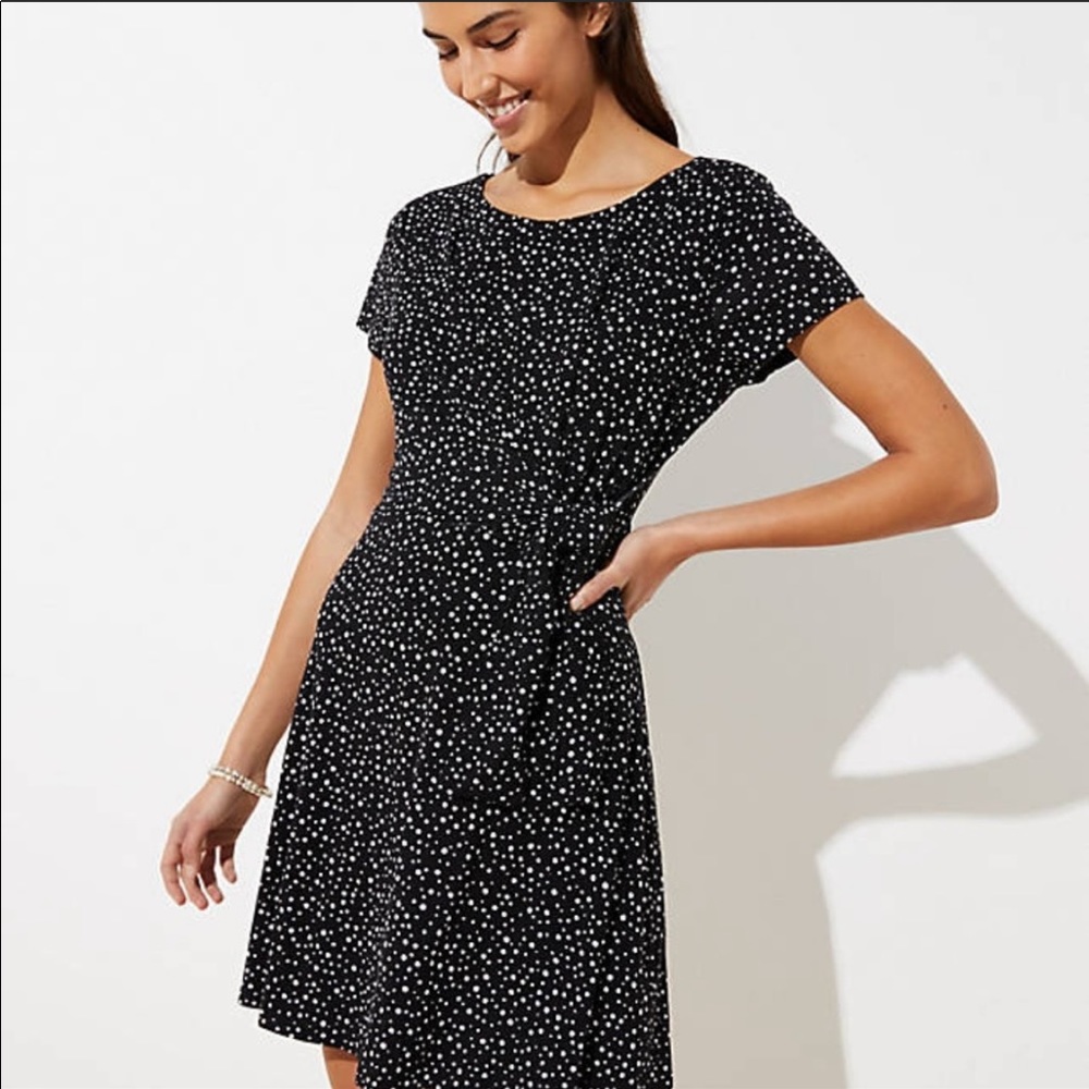 Loft Dotted Knot Waist Flare Dress